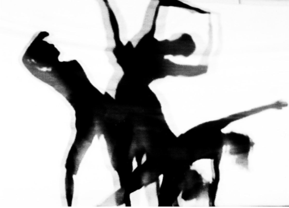 three figures taking different shapes extending their bodies 